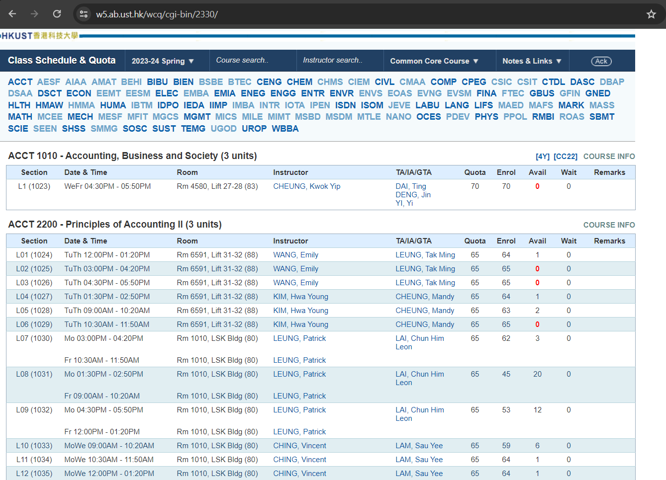 class schedule website